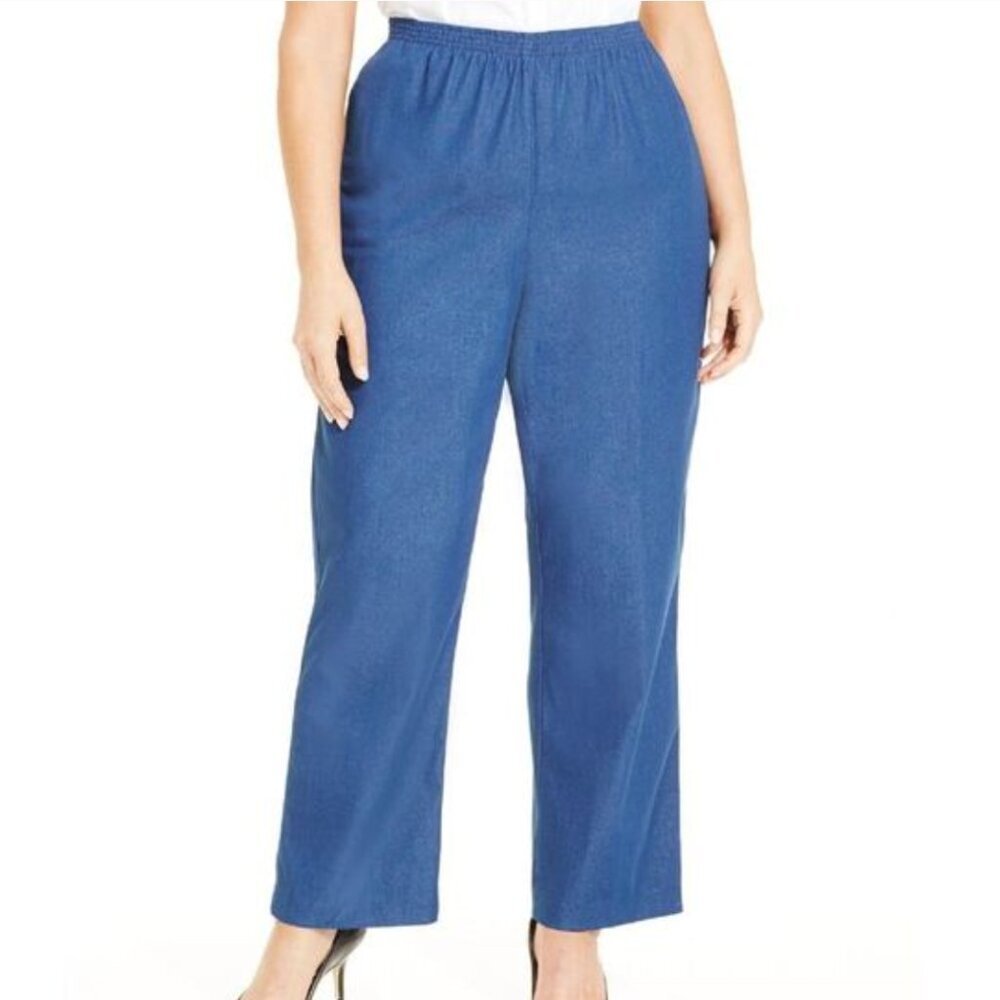 ALFRED DUNNER Plus Size Dark Wash Denim Chambray Elastic Waist Pull On Pants 24W